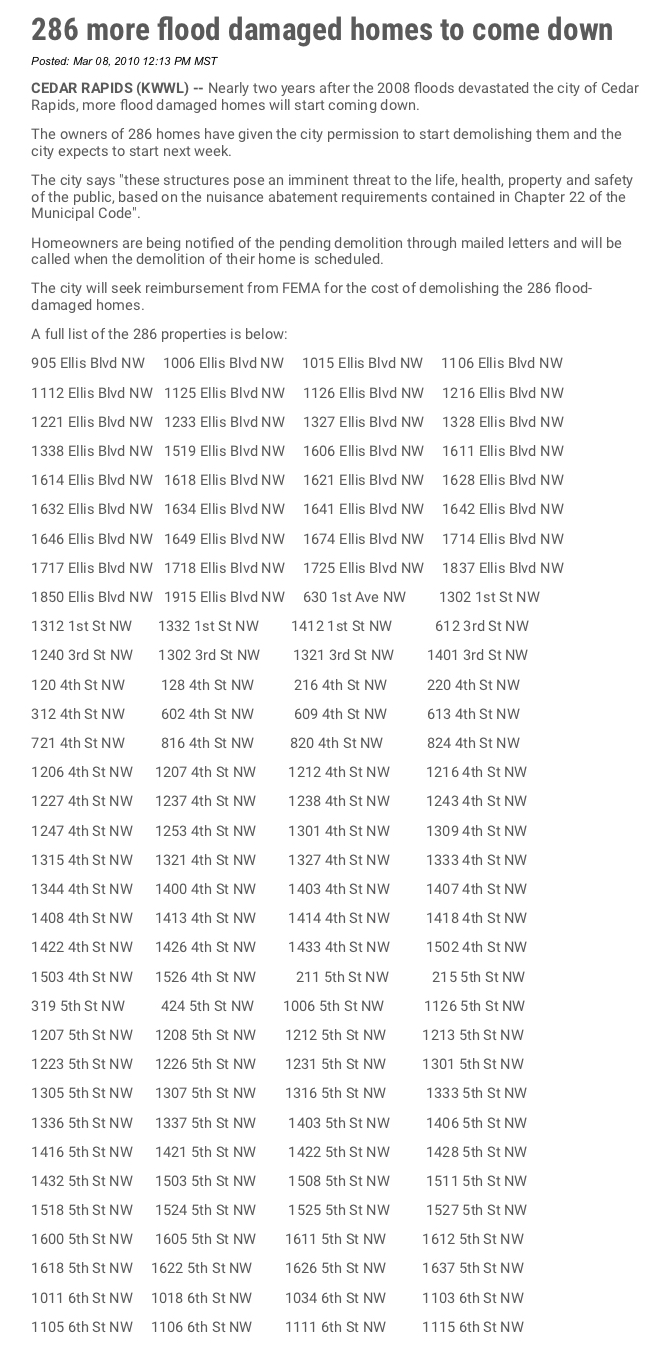 March 8, 2010: 286 more houses to come down